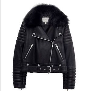 Arrivals Rainer III shearling trim leather black moto jacket